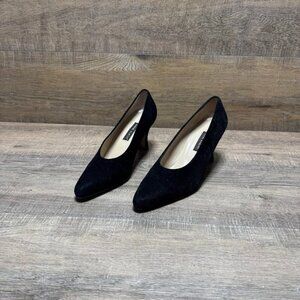 Anne Klein Black Suede Pointed Toe Heels Women's Size 8.5 Italian made